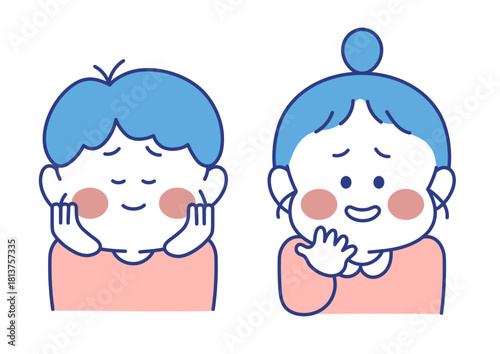 子ども　表情　イラスト　男女 　照れている　ポーズ