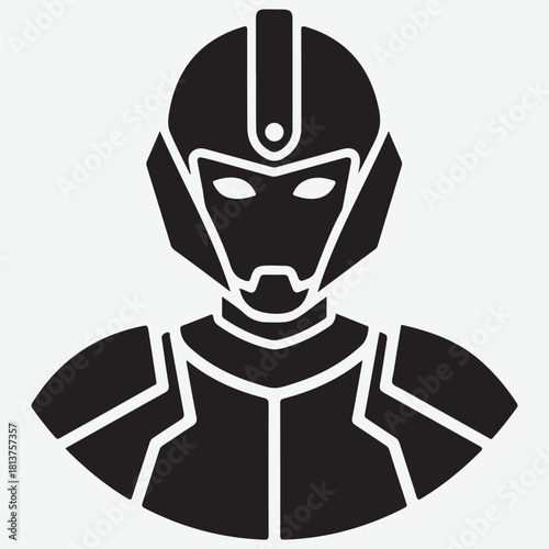 Futuristic Robot Warrior Icon with Glowing Eyes and Armored Chest