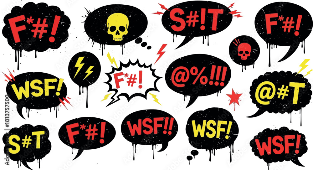 Εκτύπωση καμβά Censored expletive speech bubbles expressing anger and stress