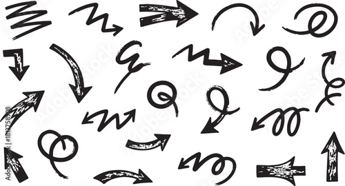 Hand drawn doodle arrows pointing various directions, simple set