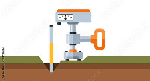 Soil testing equipment measuring ground density with a probe.