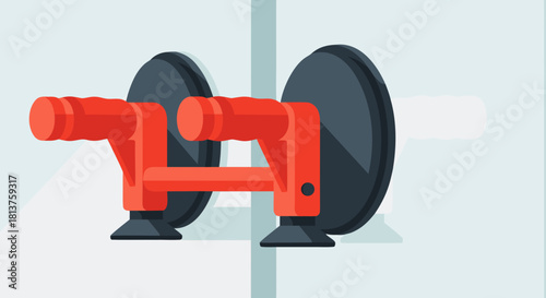 A flat vector illustration of a red and black double suction cup glass lifter tool.