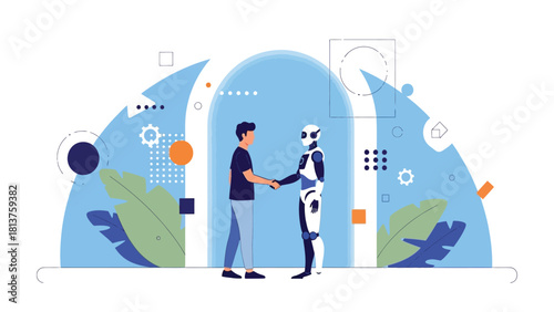Human and Robot Handshake Symbolizing Technological Partnership and AI Collaboration