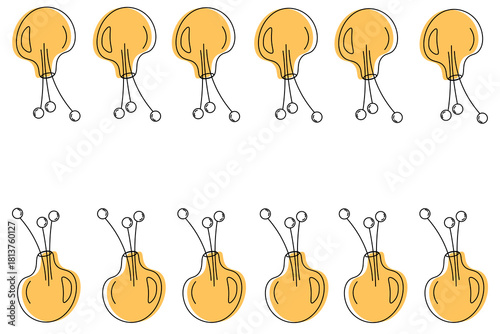 Horizontal frame for  greeting or advertising text. Flowers in  vase. Isolated on  white background. Flat vector design. Line art. Orange and black color.