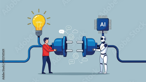 AI and Human Innovation Connection Concept Vector Illustration