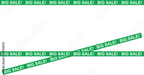 Green big sale banner ribbons promotional vector graphic for advertising isolated on white background