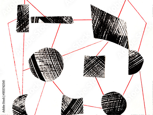 sumi ink synapse image, scratchy check pattern line with ink brushstroke, monochrome banner size illustration