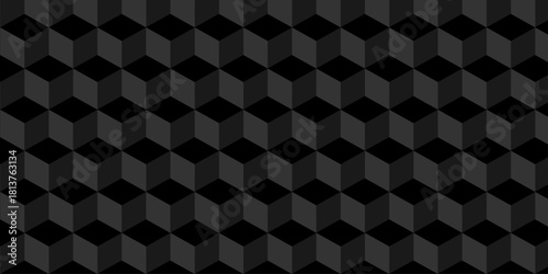 Abstract square dark black cubic square shape backdrop texture. cube geometric wall and floor vector diamond hexagon triangle wallpaper background.	
