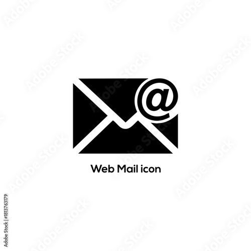 Web Mail Envelope Icon with At Symbol, Minimal Email Message Glyph Vector for Online Communication Apps and Website UI

