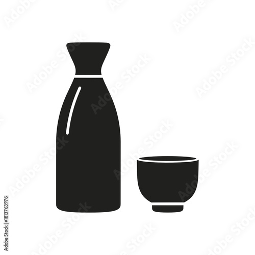 Silhouette of a sake bottle and a small cup