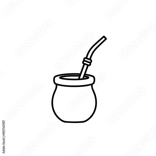 Outline illustration of a traditional mate cup with a straw