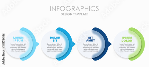 Infographic with four circular sections and curved accents for structured business, presentation, or workflow visualization. Vector illustration.