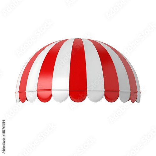 Classic red and white striped circus tent top section isolated on transparent background