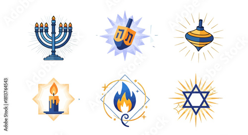 Hanukkah Starburst Aura Icons — Radiant Decorative Vector Set