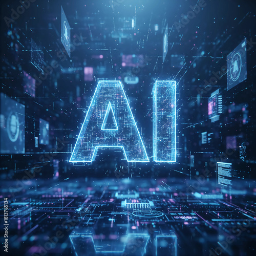 An artistic image of letter AI against a technology background