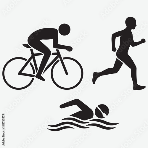 Triathlon Icons: Cycling, Running, and Swimming Silhouettes