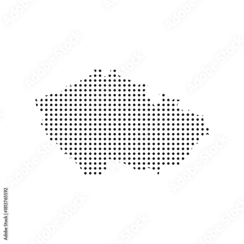Czech Republic halftone map vector with dotted country silhouette, clean black dot pattern outline, minimal geographic abstract design for posters, prints, and infographics