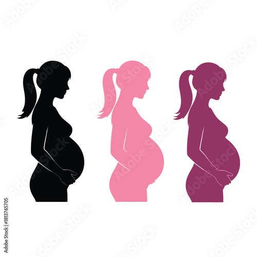 Silhouettes of a pregnant woman in varying shades and color tones