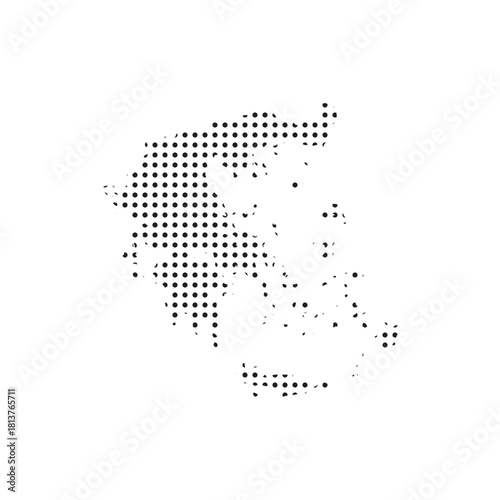 Greece halftone map vector with dotted mainland and islands silhouette, black dot pattern outline, modern geographic abstract design for posters, tourism, and infographics