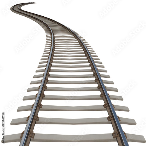 A curved railroad track leading into the distance on a transparent background isolated on transparent background