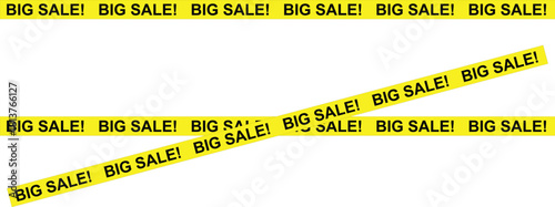 Yellow tape with the words BIG SALE promotional graphic element for advertising isolated on white background