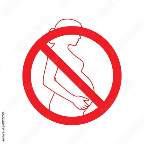 Prohibition sign depicting a pregnant woman in a red no symbol
