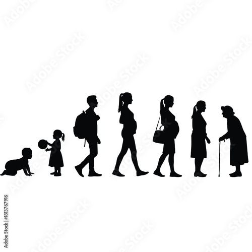 The stages of human life depicted as a silhouette progression
