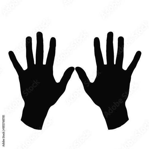 Two black silhouettes of human hands facing each other palms forward