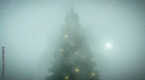 High-Resolution Christmas Tree in Thick Fog with Low Visibility and Commercial-Quality Atmosphere