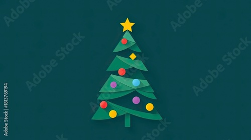 Modern Flat Design Christmas Tree Illustration with Simple Two-Dimensional Shapes