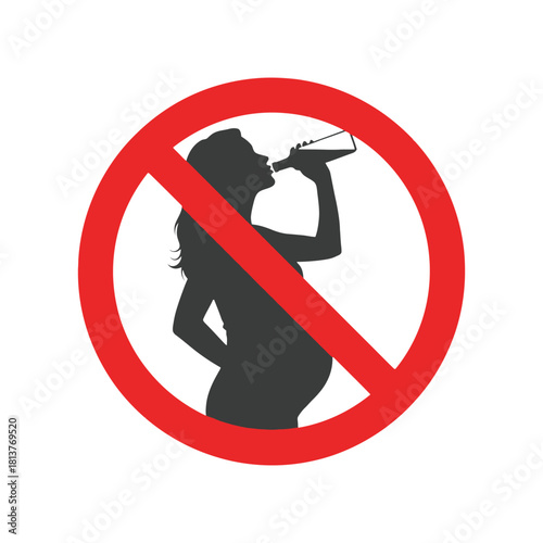 No alcohol consumption during pregnancy a warning sign with a silhouette