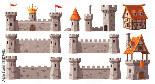 Modular Medieval Castle Constructor Kit with Walls, Towers, and Strongholds for Game Environments and Creative Fantasy Worlds