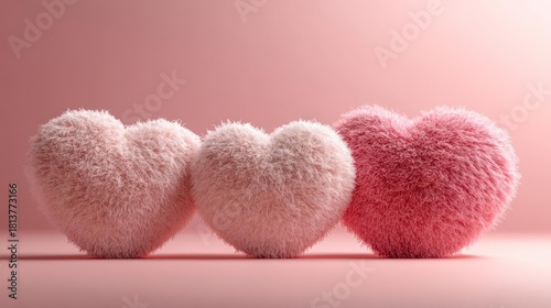 Three fuzzy pink hearts on a pink background.