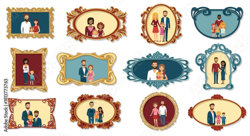 Family Portraits Collection Diverse Styles, Frames, and Illustrative Representations