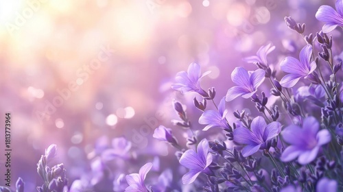 Fototapeta Naklejka Na Ścianę i Meble -  Purple flowers in a field with sunlight
