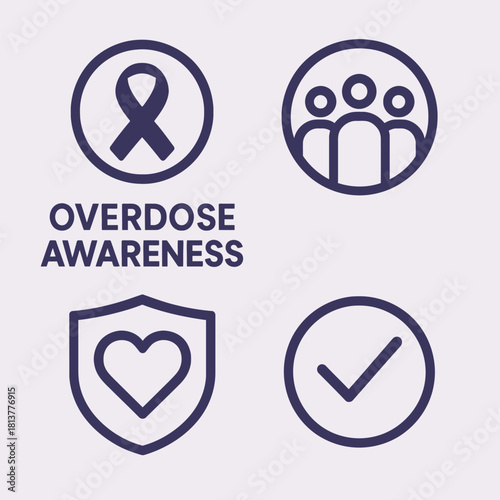 overdose awareness icon, prevention ribbon, support emblem, healing symbol, h