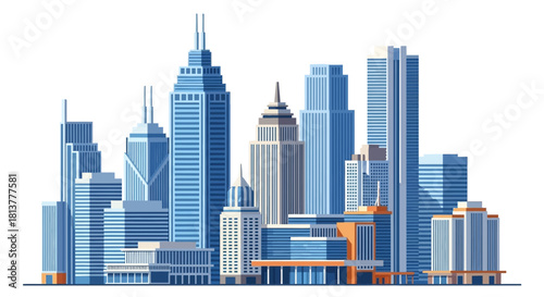 Cityscape Skyline with Skyscrapers and Modern Architecture Illustration