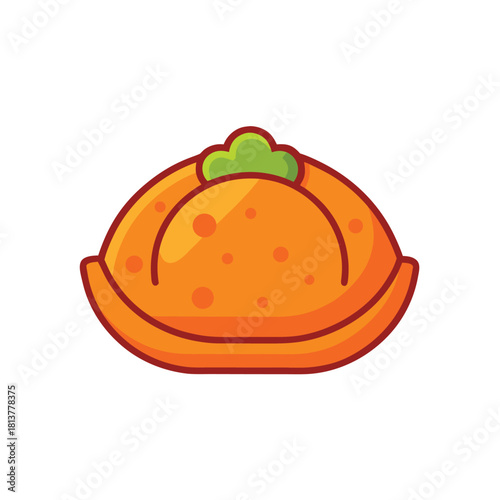 Cartoon Savory Half-Moon Pastry or Dumpling Icon with Garnish
