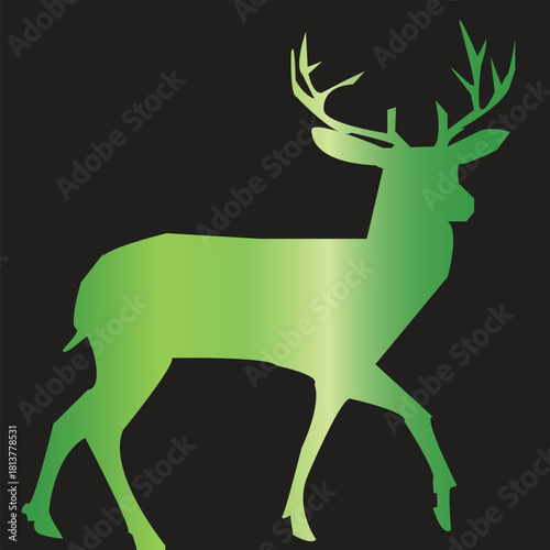 Silhouette of a majestic stag with large antlers walking gracefully isolated on white background