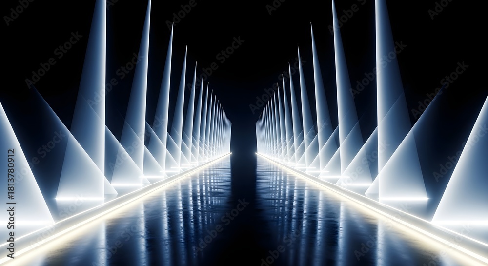 Fototapeta premium Abstract light beams and reflections creating a futuristic corridor effect