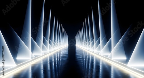 Fototapeta Naklejka Na Ścianę i Meble -  Abstract light beams and reflections creating a futuristic corridor effect