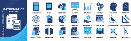 Mathematics icon collection set. Containing math, education, learning, geometry, algebra icon.