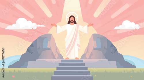 Ascension and Divinity: A representation of spiritual enlightenment as a radiant figure stands amidst an ethereal light, symbolizing faith and grace.