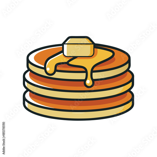 Cartoon Stack of Pancakes Icon with Syrup and Butter