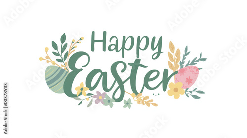 Happy Easter Greeting: A cheerful Easter greeting design, adorned with decorative floral elements and Easter eggs, radiates a festive and celebratory ambiance.