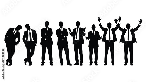 Businessmen Silhouettes Showing Emotional Range: From Defeat and Sadness to Success and Celebration