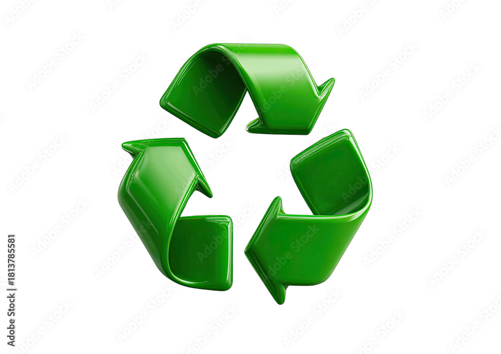 Obraz premium Glossy green 3D arrows forming a circular recycling symbol on black background