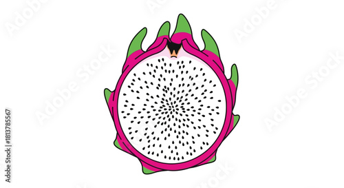 Vibrant halved dragon fruit pitaya exotic tropical food graphic