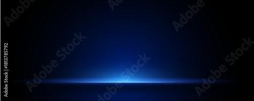 Banner of an empty dark stage with blue neon and curtains. Vector Illustrator	