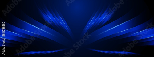 Banner of an empty dark stage with blue neon and curtains. Vector Illustrator	
